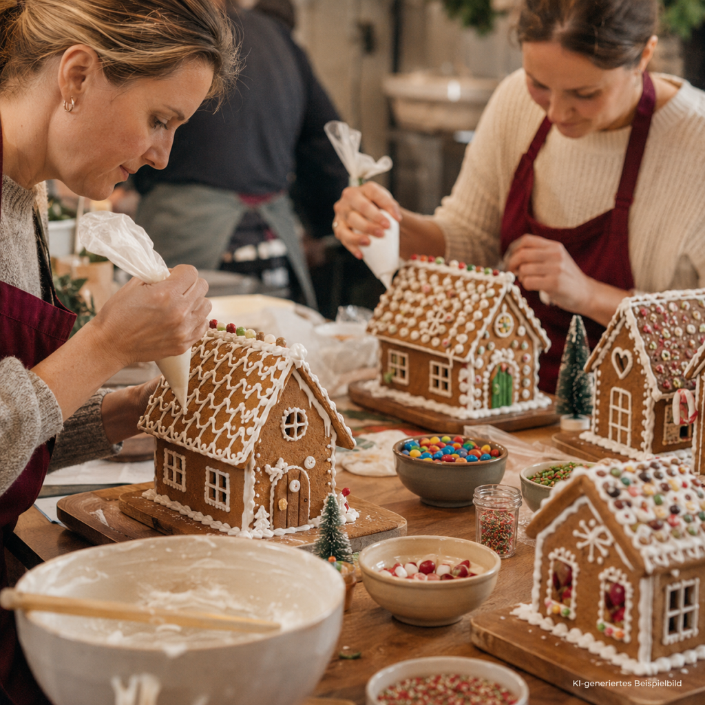 Lebkuchenhaus dekorieren bei Café Luca